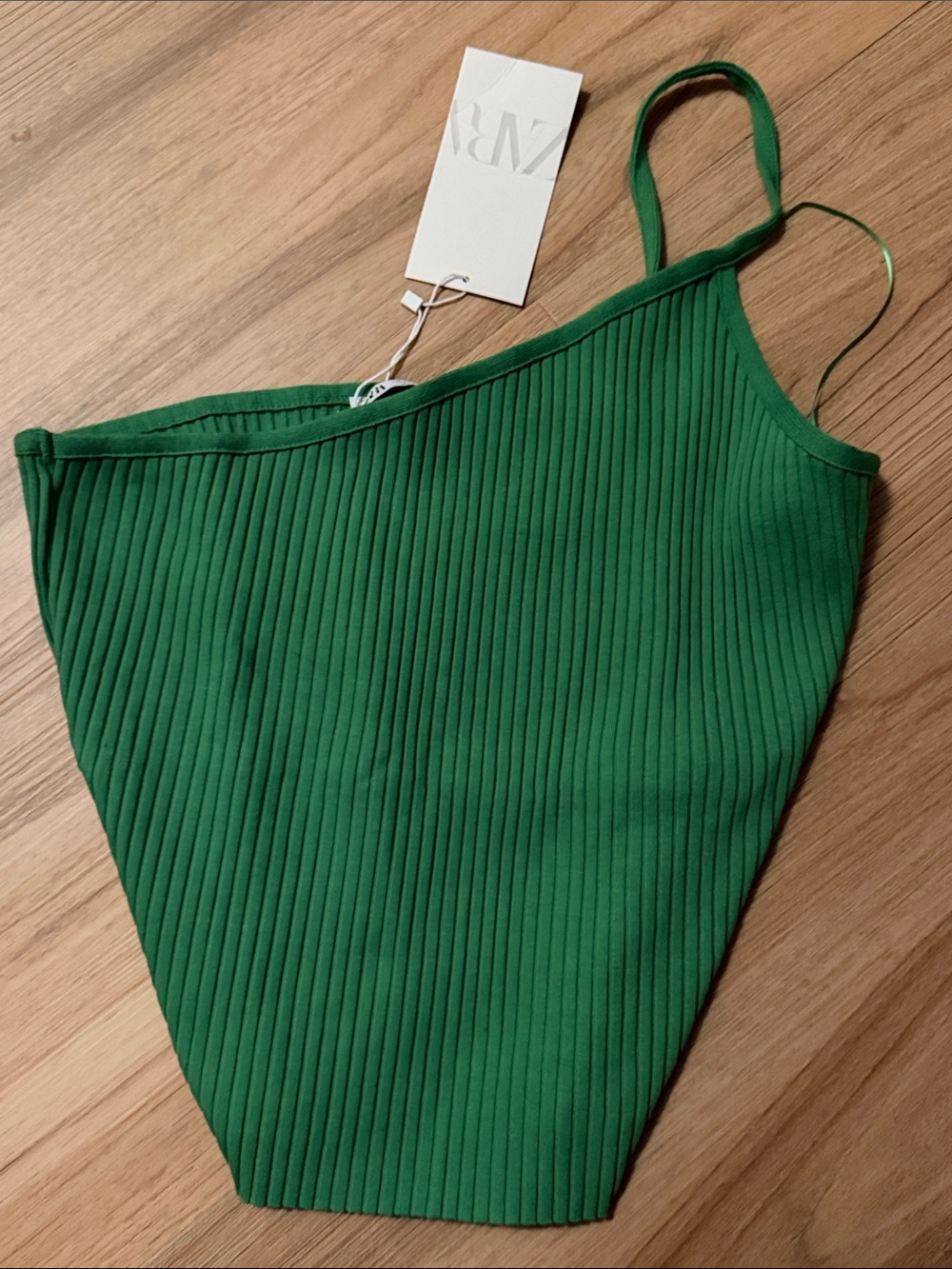 ZARA Emerald Green Ribbed One-Shoulder Knit top